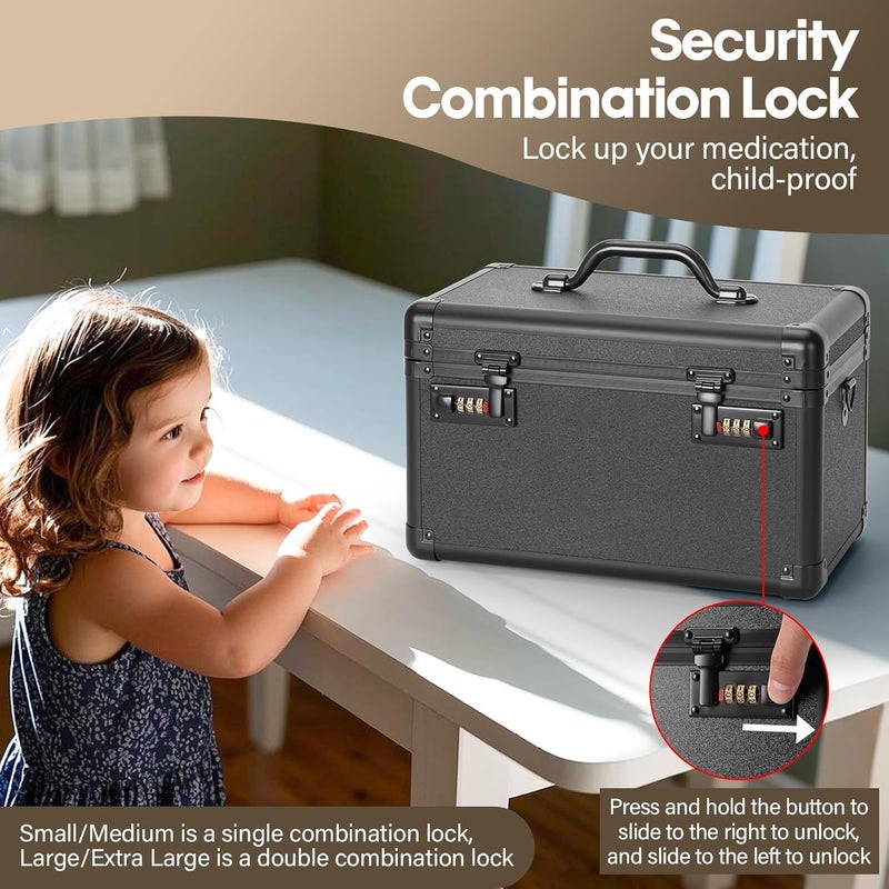 LOCKCURX Lockable Storage Box - Medicine Box Organizer with Combination Code, Lock Boxes for Personal Items, Childproof Phone Lockbox for Home/Office/School Storage Lockers, 15.1x9.4x8.7 Inch, Black - Image 4